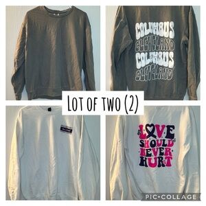 Lot of 2 Paul Mitchell Columbus & Cleveland gray white sweatshirt women’s medium